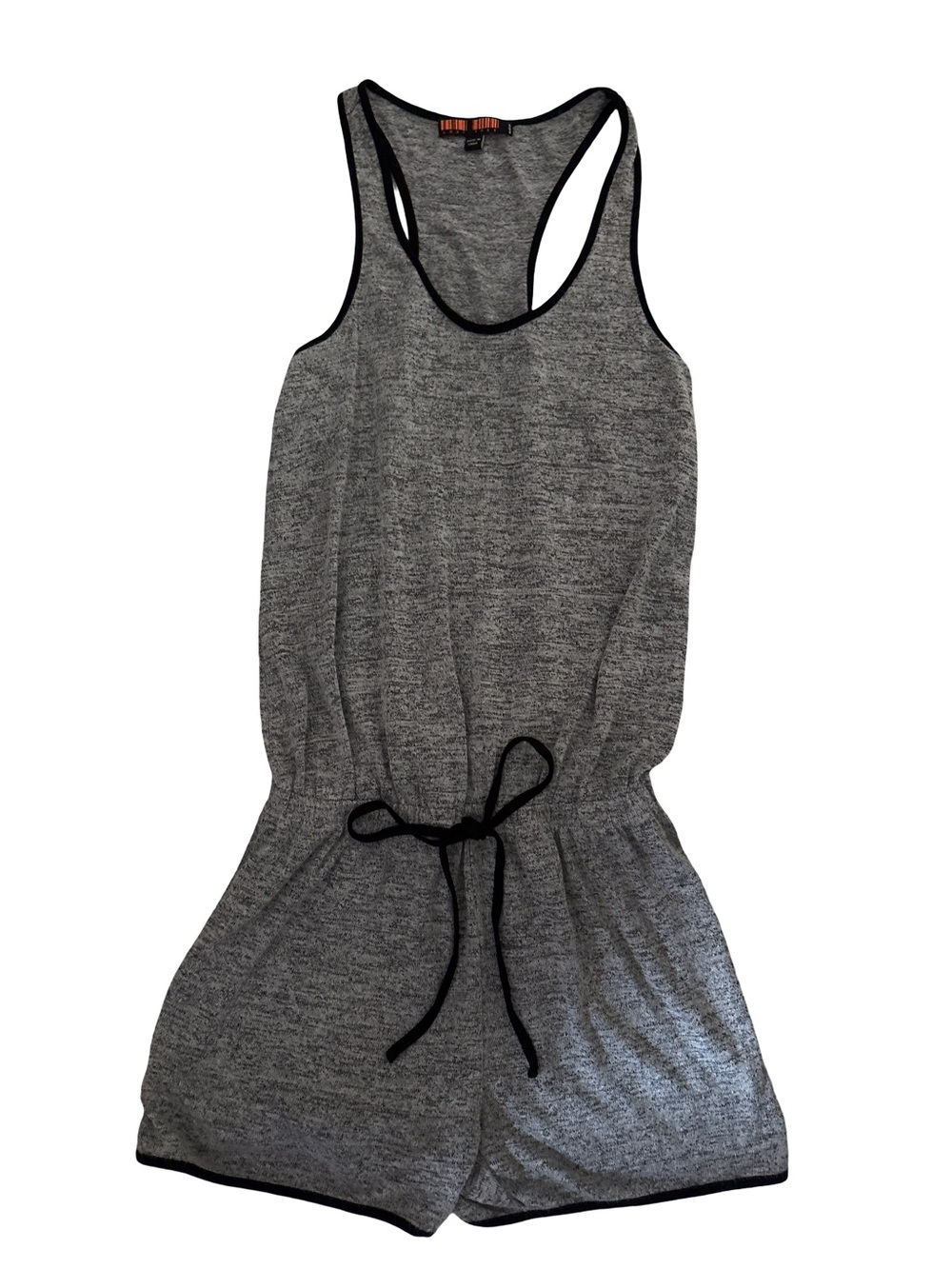 Love Tree Gray Racerback Romper with Black Trim